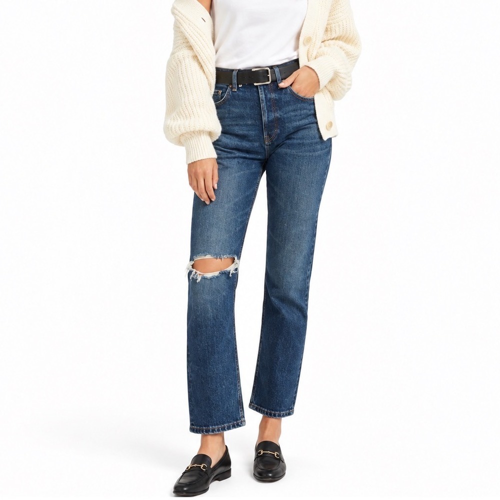 Everlane The Cheeky 100% Cotton Distressed Blue Jean Womens Size 28 Minimalist